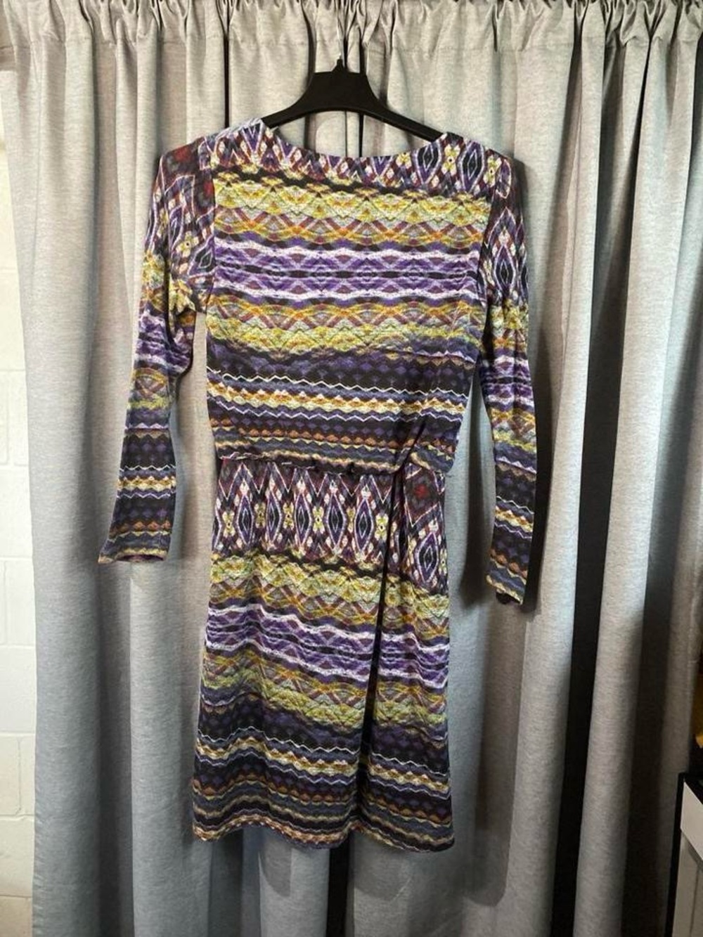 R&M Richards Olive, Purple and Black Patterned Long Sleeve Dress - Picture 9 of 9
